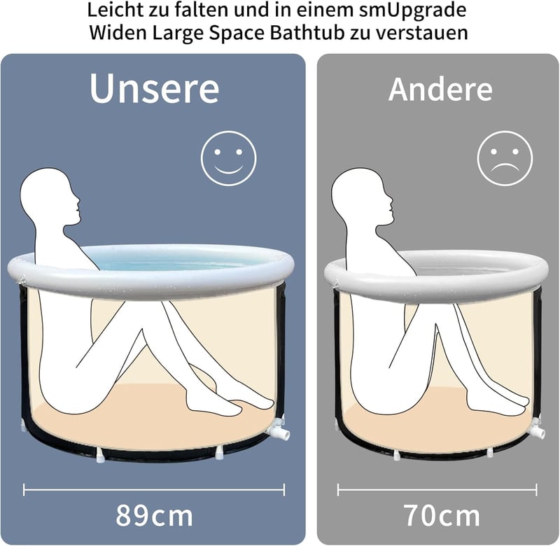 B&Y Összecsukható Fürdőkád 89x55cm Jégfürdő Hordozható Hidegvizes Kád 342L