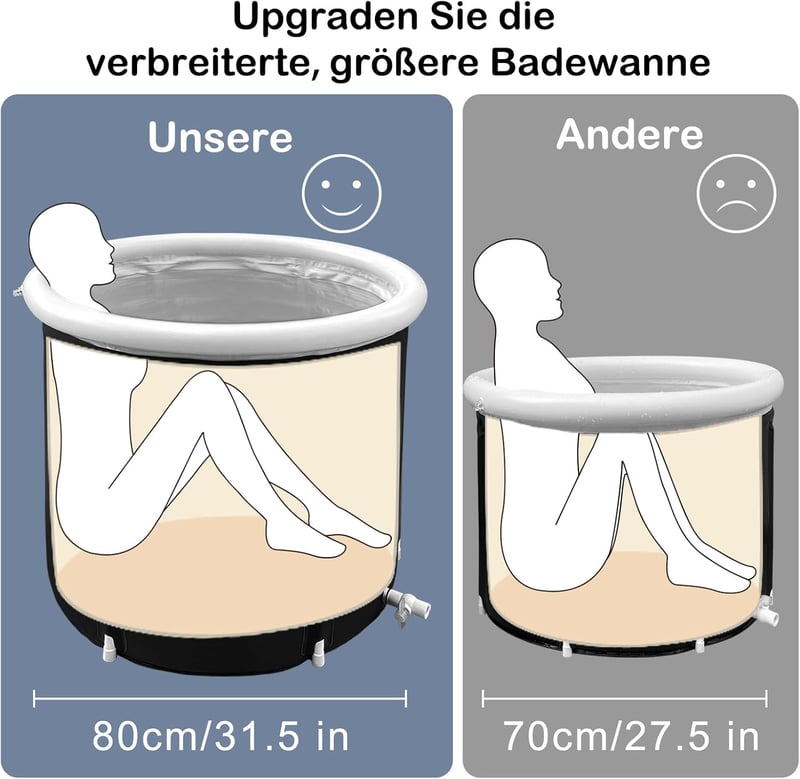 B&Y Összecsukható Jégfürdő 80cm Átmérő 402L Felfújható Hidegvíz Fürdőkád Sportolóknak