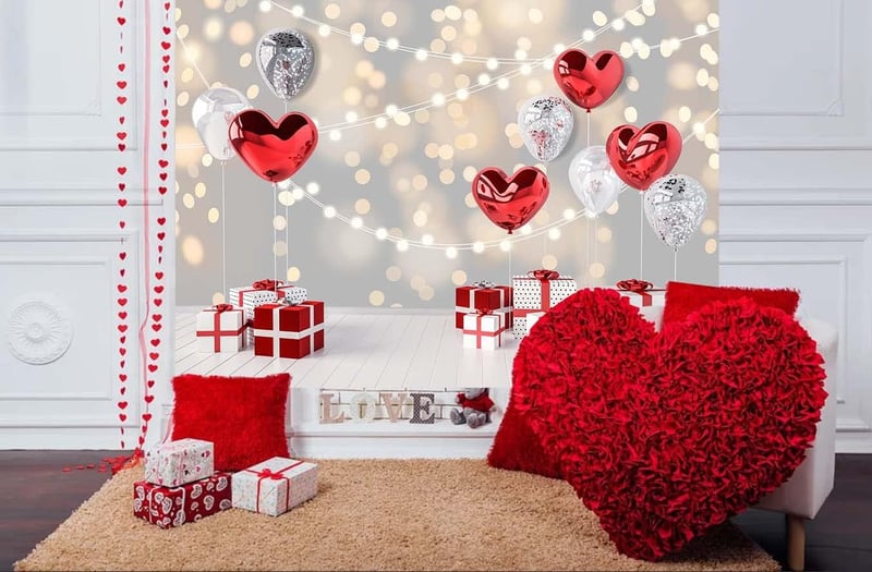 Glitteres Piros Valentin-napi Fotóháttér Lufikkal - Újracsomagolt