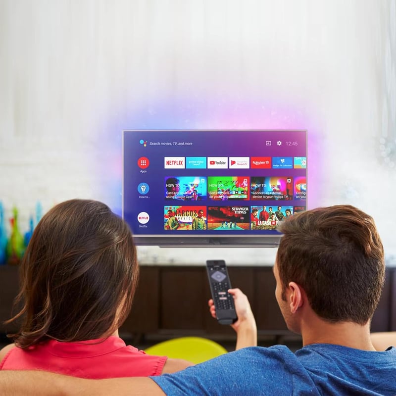 FOXRMT Univerzális Távirányító Philips Ambilight 4K Smart TV-hez - Előre Programozott Csere Távirányító Netflix Gombbal, 10m Hatótávolság