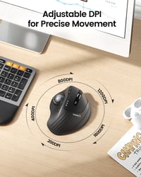 ProtoArc EM01 NL Trackball Egér - Állítható Szögű, Hüvelykujj Vezérlésű, Vezeték Nélküli, 3 Csatlakozási Mód, 5 DPI Szint, Újratölthető, Fek 5