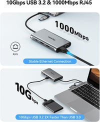 RayCue 9 az 1-ben USB-C/USB-A Dokkoló, Kettős/Hármas Monitor Támogatással, 2 HDMI, VGA, 10Gbps USB 3.1, Gigabit Ethernet, MacBook és Windows 5