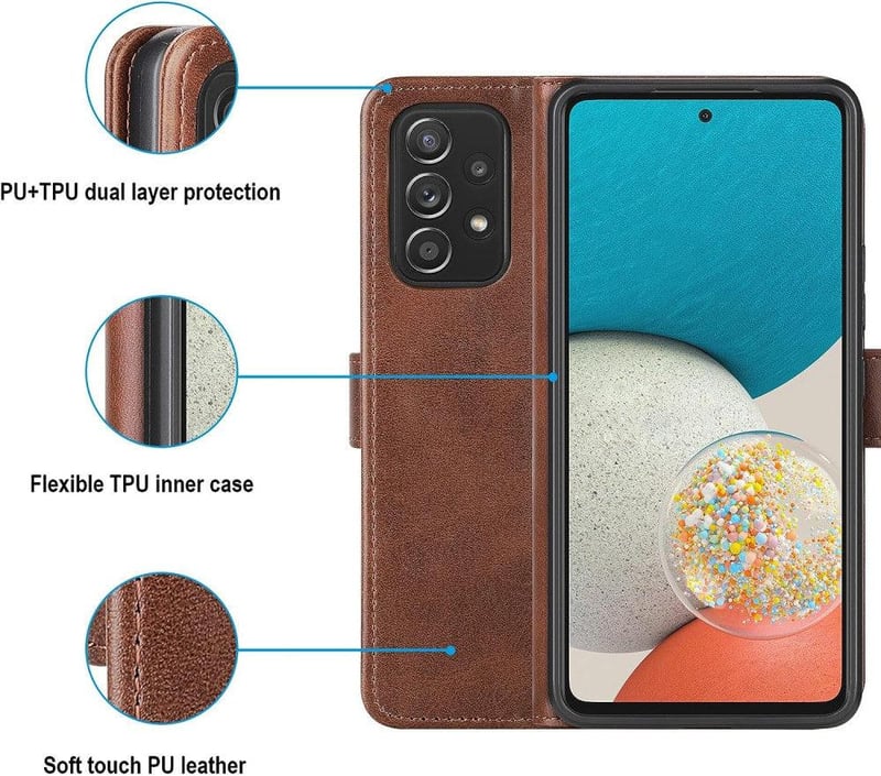 Samsung Galaxy A53 bőr pénztárca tok 3 kártyahellyel, mágneszárral