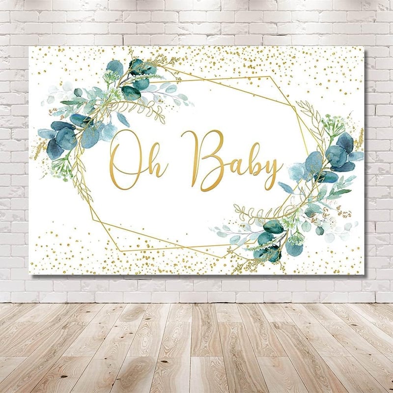 MEHOFOND 240x180 cm Zöld Leveles Fotóháttér Arany Pöttyökkel - Baba Fotózás, Születésnap, Baby Shower Dekoráció, Torta Fotózás