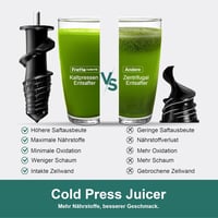 Fretta Slow Juicer Gyümölcs- és Zöldségprés 200W - Széles 76mm Adagolónyílás, Hidegprés Technológia, Könnyen Tisztítható Fekete Gyümölcsfacs - Black 5