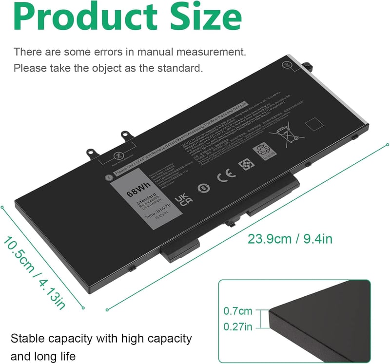 ASUNCELL 15.2V/68Wh Laptop Akkumulátor Dell Latitude 5401 5411 5501 5511 és Precision 3541 3551 Sorozathoz - 4 Cellás Li-ion Csereakku