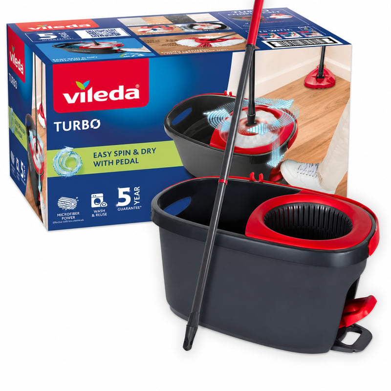 Súprava na upratovanie Vileda Turbo Easy Wring & Clean s vedrom — 2 ks hlavíc z mikrovlákna nie sú súčasťou balenia (stav: pozri 2. obrázok)
