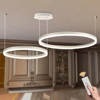 YYUTLUO Modern LED Csillár - 2 Fehér-Arany Gyűrű (40+60cm, 40W) - Távirányítós Fényerőszabályzós Függőlámpa Nappaliba - Minimalista Mennyeze 2