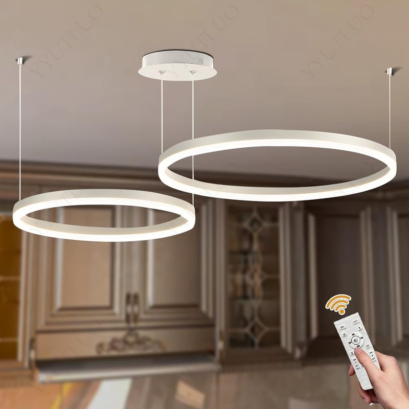 YYUTLUO Modern LED Csillár - 2 Fehér-Arany Gyűrű (40+60cm, 40W) - Távirányítós Fényerőszabályzós Függőlámpa Nappaliba - Minimalista Mennyeze