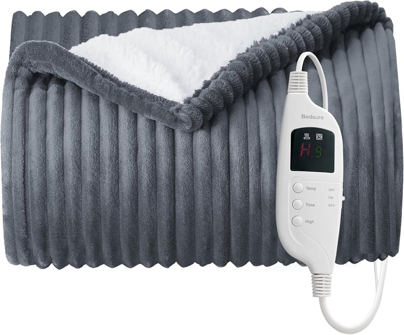 Bedsure Elektromos Takaró - 130x180cm, 8 Fokozatú, Gyors Fűtésű, Csíkos Flanel