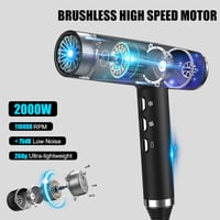 slopehill Hajszárító Kefe Nélküli Motorral - 2000W, Intelligens Hőszabályozás, Ionos Technológia, LED Kijelző, 268g Szuperkönnyű, Fekete 2