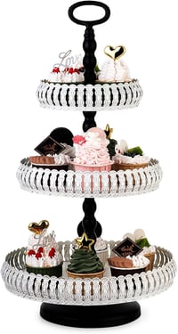 ZYOOO 3 Szintes Fehér Vintage Fém Tortatartó Állvány - Esküvői Rendezvény Desszert Kínáló - Elegáns Cupcake Tartó 1