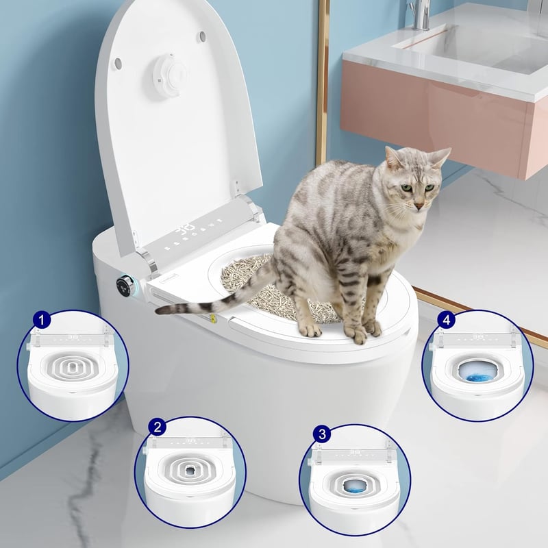 Macska WC-tréner szett - Újrahasználható, homok nélküli toalett-tanító rendszer, fehér