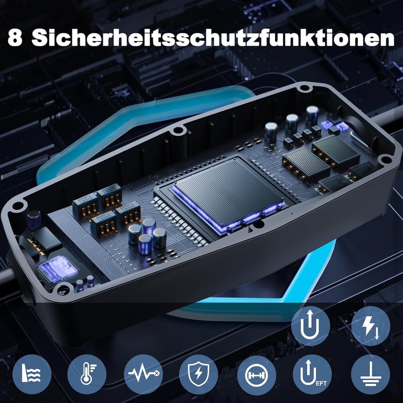VDLPOWEREU Type 2 Elektromos Autó Töltőkábel 3,6 kW, 5m, LED Kijelzővel, 6A-16A Állítható, Hordozható, IP65 Vízálló, EU Schuko Csatlakozó