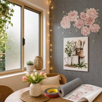 Albérleti dekorcsoda: ablakfólia + falmatrica + öntapadós tapéta + kétoldalas szalag + falikép + LED-füzér 1