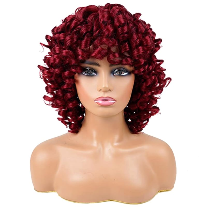 PORSMEER Rövid Vörös Afro Paróka Göndör Frufruval - Halloween, Cosplay Jelmezekhez