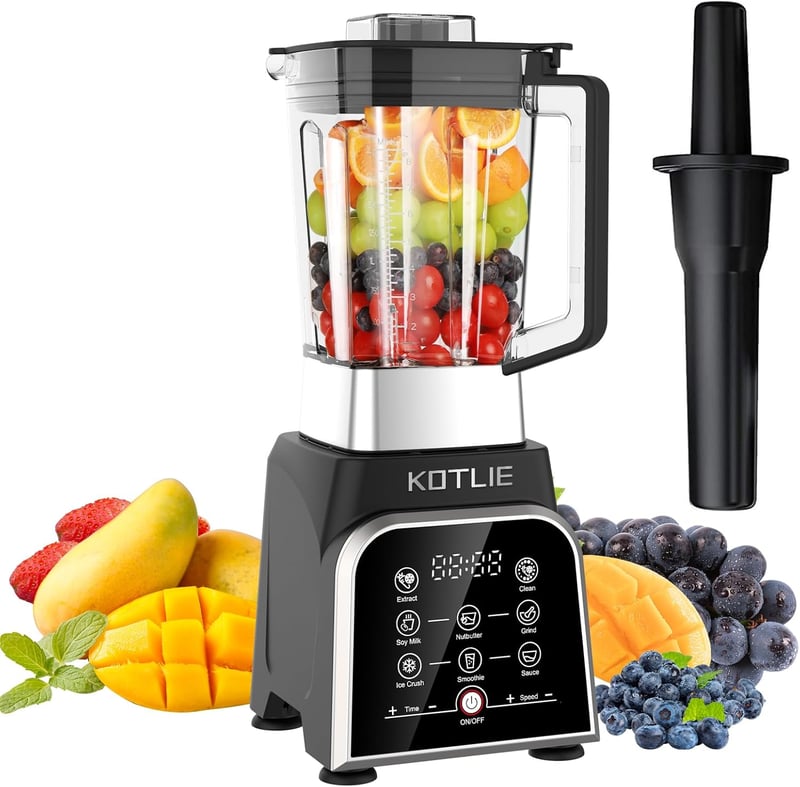 KOTLIE BS-0212 Turmixgép 2000W - 2 Literes BPA-mentes Smoothie Készítő 8 Intelligens Programmal, 6 Rozsdamentes Acél Pengével, Érintőképerny