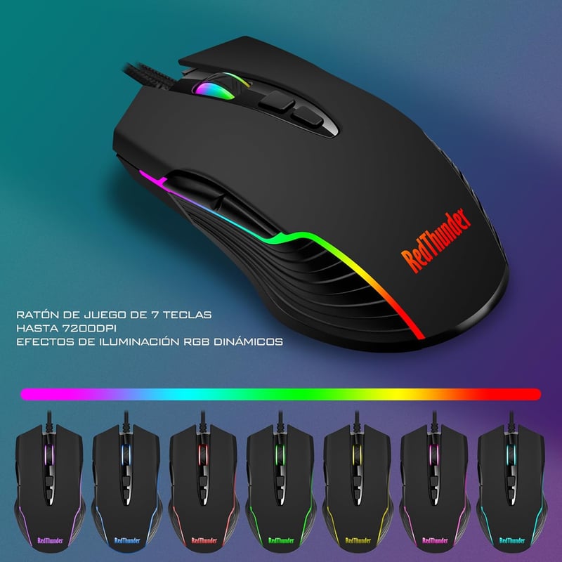 RedThunder K10 3-in-1 Gamer Billentyűzet és Egér Szett Bőr Csuklótámasszal, RGB Háttérvilágítás, Mechanikus Érintés, Spanyol Kiosztás, 7200