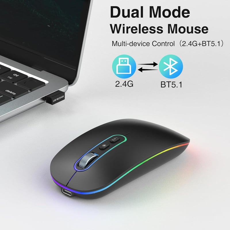 Cimetech ergonomikus vezeték nélküli egér - Bluetooth, USB, újratölthető, csendes, 1600 DPI