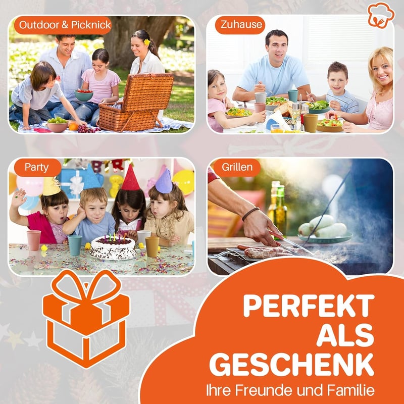 FUNYKICH 12 részes színes kemping étkészlet 4 főre - könnyű, törhetetlen, BPA-mentes tányérok, tálak és poharak piknikhez, kempingezéshez