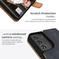 Samsung Galaxy S22 Plus kék bőr flip tok kártyatartóval és állvánnyal 4