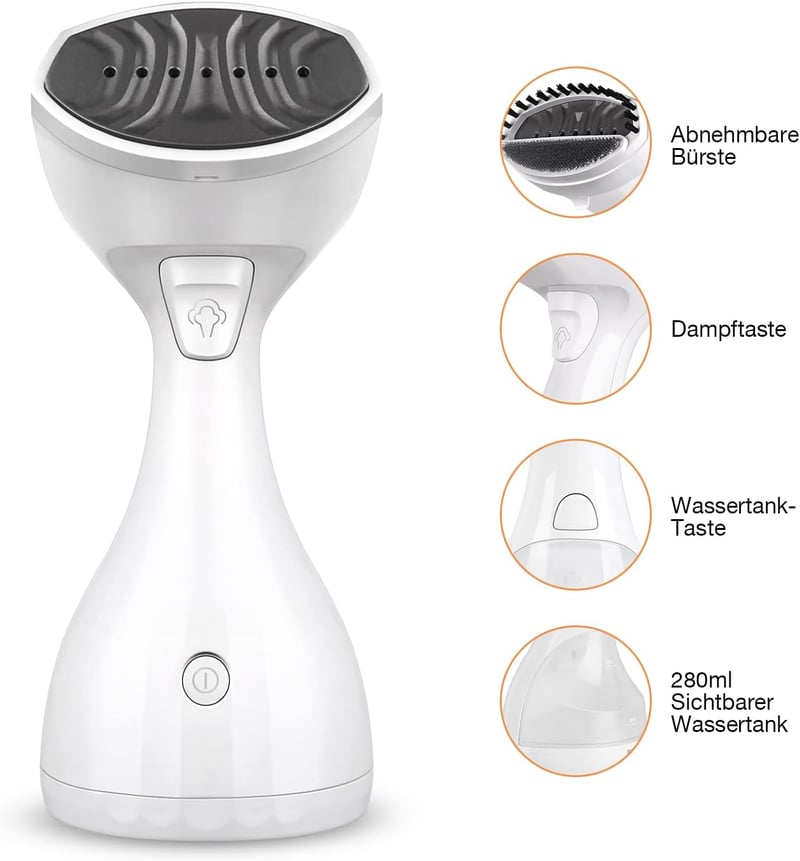 HOMEASY 1500W Kézi Gőzölő - Gyors Felmelegedésű Fehér Ruhagőzölő 280ml Tartállyal