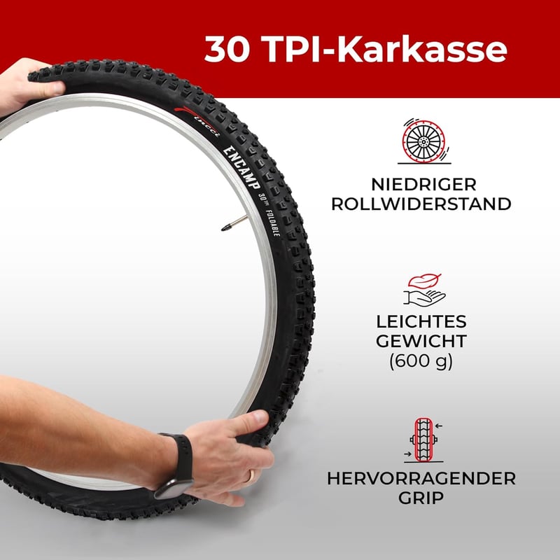 Fincci 26 x 1.95 Összehajtható MTB Kerékpár Külső Gumi - Terepre, Sárra, Hegyi Biciklizéshez, 50-559 Méretben, 3mm Mintázattal