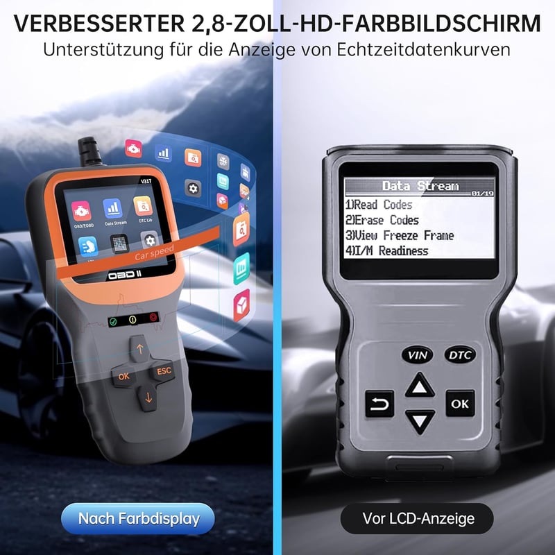 BGFOX V317 OBD2 autódiagnosztikai készülék színes LCD kijelzővel