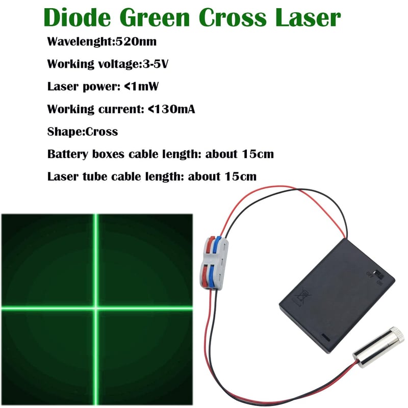 CTRICALVER 520 nm Zöld Kereszt Lézer Modul 3-5V - Műanyag Lencsével, Sorkapcsokkal és AA Elemtartóval - Ipari Szintezéshez, DIY Projektekhez