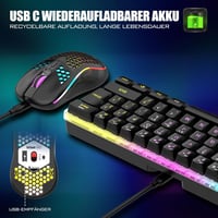 RedThunder K62 60% Vezeték Nélküli Gamer Billentyűzet és Egér Szett, QWERTZ DE Kiosztás, Újratölthető, Méhsejt Kialakítású Ultrakönnyű Egérr - Black 3