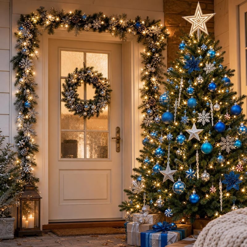 Srebrno-plavi blagdanski set: 103 LED kuglice + 10m lampice + LED girlanda