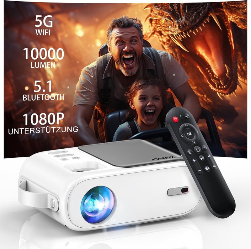 XIWBSY 10000 Lumen Mini Projektor Full HD Támogatással - Hordozható WiFi Bluetooth Házimozi, TV/Xbox/Laptop/Okostelefon Kompatibilis, 180" V