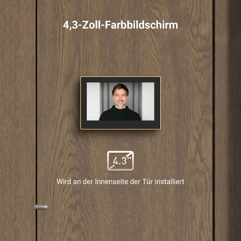 EZVIZ CP2 WiFi Ajtókamera 4,3" Színes Kijelzővel - 1080p Vezeték Nélküli Videós Kaputelefon 146° Látószöggel, 2200 mAh Akkumulátorral, Arany