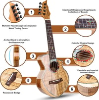 Hricane Koncert Ukulele - Prémium Juhar, 23 Hüvelykes Hawaii Hangszer Tokkal 2