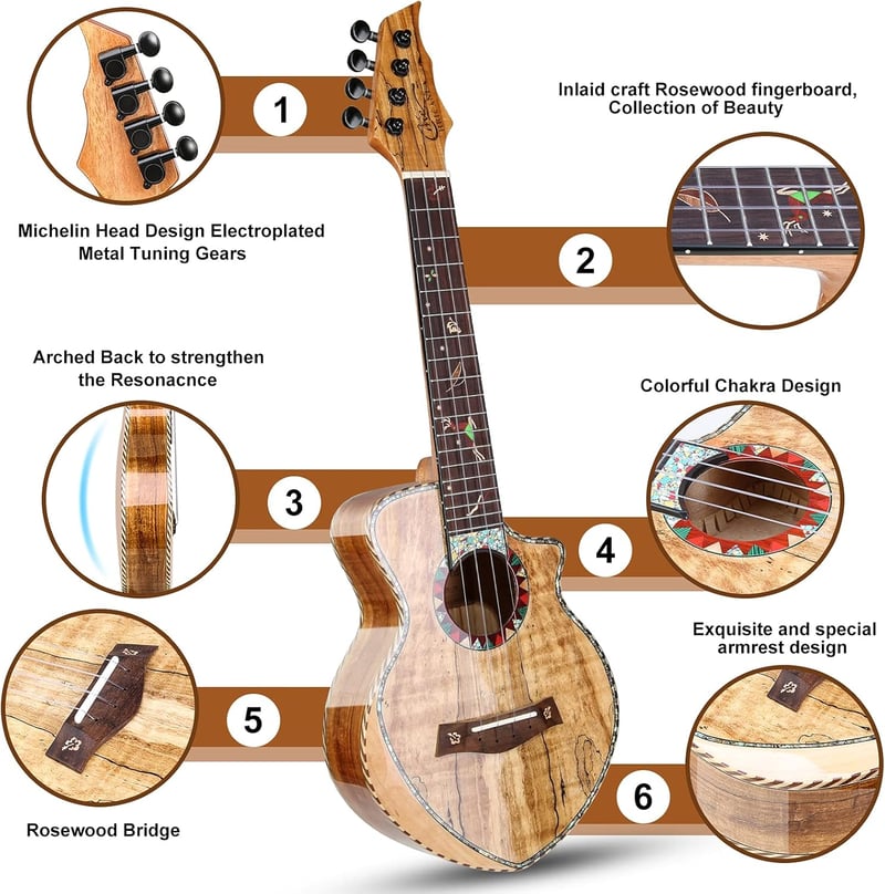 Hricane Koncert Ukulele - Prémium Juhar, 23 Hüvelykes Hawaii Hangszer Tokkal