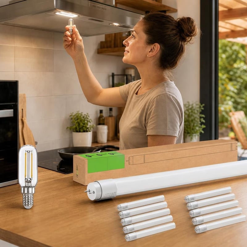 LED paket za kuhinju i radionicu: 1x E14 LED žarulja + 10x 120 cm hladno bijela LED cijev
