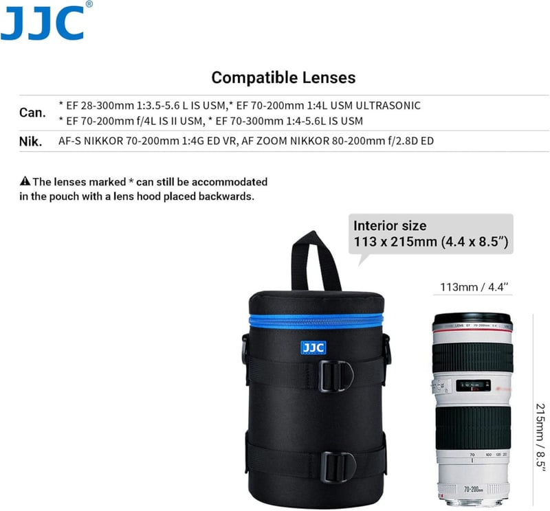 JJC Prémium Vízálló Objektívtok 110x190mm-es Lencsékhez, Fekete