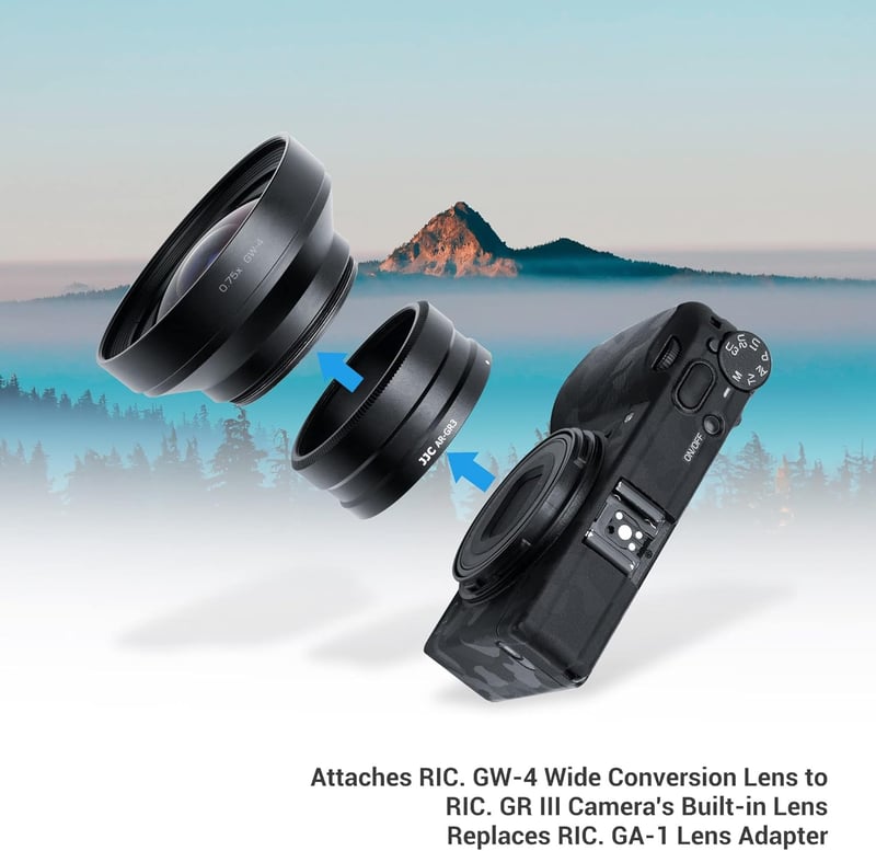 RICOH GR III JJC GA-1 Objektív Adapter Széles Látószögű Konverterhez, 49mm Szűrő Kompatibilis