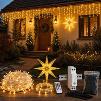 Decemberi fényvarázs: jégcsap fényfüggöny + tündérfény + LED csillag + okos időzítő + kábelkötegelő 1