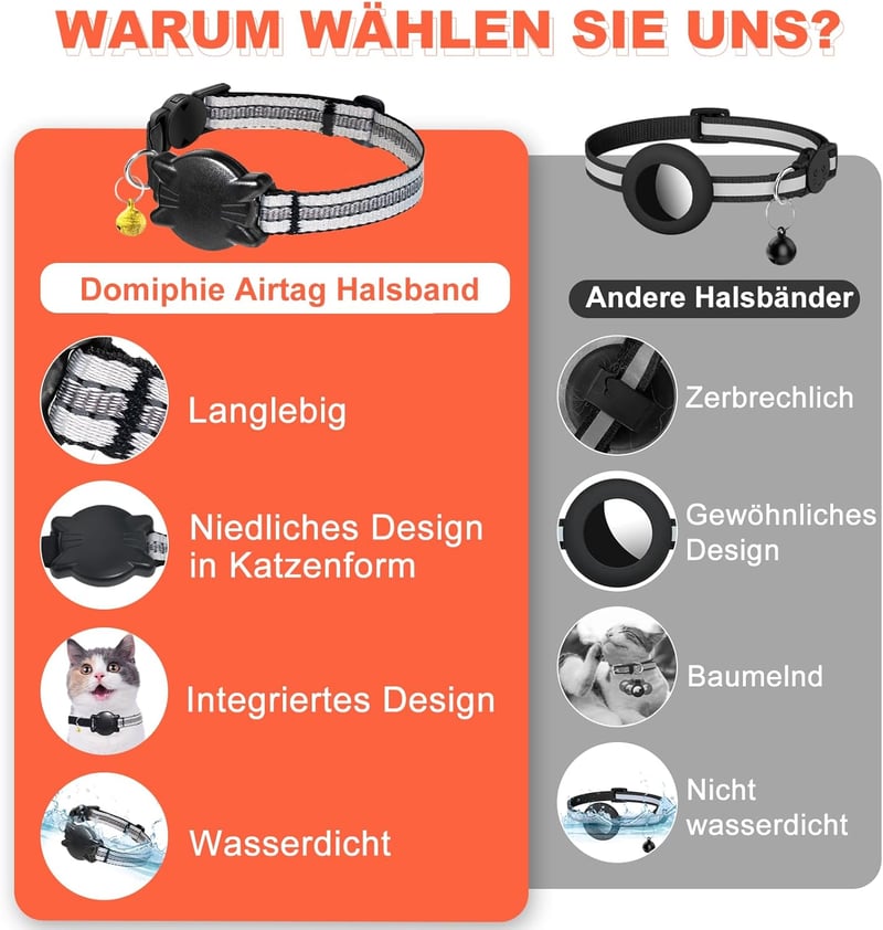 AirTag macskanyakörv: vízálló, fényvisszaverő, biztonsági csattal - szürke, S méret