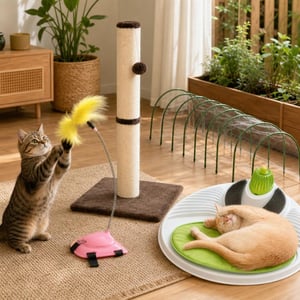 Cat Adventure set za igru: igračka s perjem + grebalica 78 cm + 10 tunela + masažer za mačke