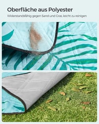 SONGMICS XXL Vízlepergető Piknik Takaró 200x200cm - Páfrány Mintás, Kék, Mosható 5