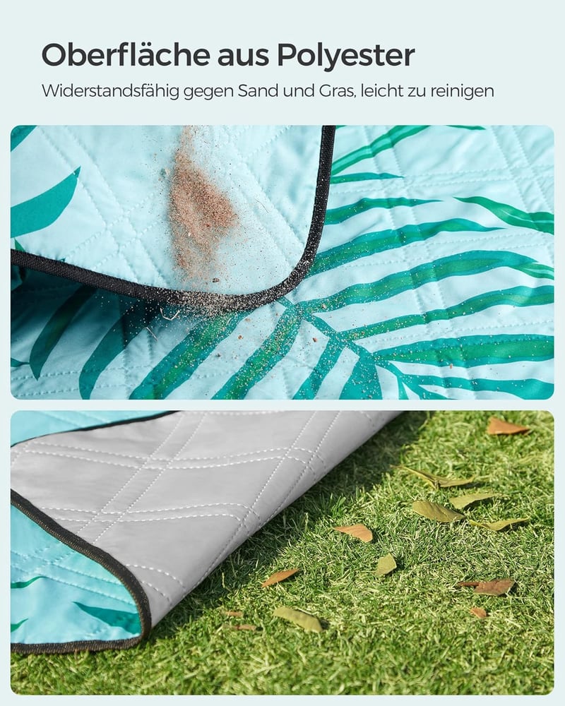 SONGMICS XXL Vízlepergető Piknik Takaró 200x200cm - Páfrány Mintás, Kék, Mosható