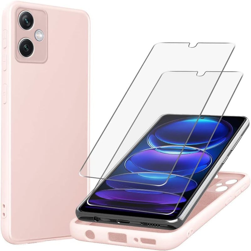 Xiaomi Redmi Note 12 5G Rózsaszín Ütésálló Szilikon Tok + 2db Üvegfólia