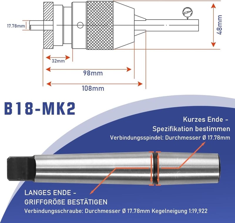 Gyorsbefogó tokmány B18 1-16mm + MK2 kúpos szár, precíziós fúrótokmány esztergához