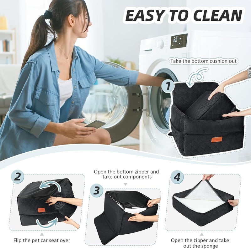 HEGGCOOE Autós Kutyaülés Kis és Közepes Kutyáknak - Mosható, Tárolózsebekkel, Póráz Csatlakozóval, Memory Foam Kutyaágy Első és Hátsó Ülésre