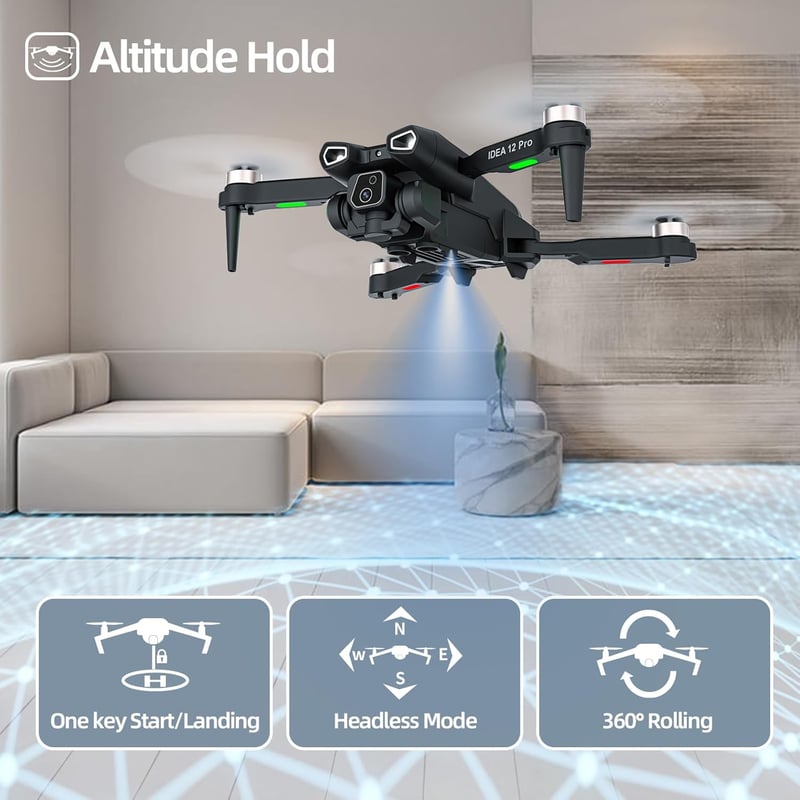 IDEA12 PRO 4K Drón Kezdőknek - Optikai Pozicionálás, Kefe Nélküli Motor, 30 Perc Repülés