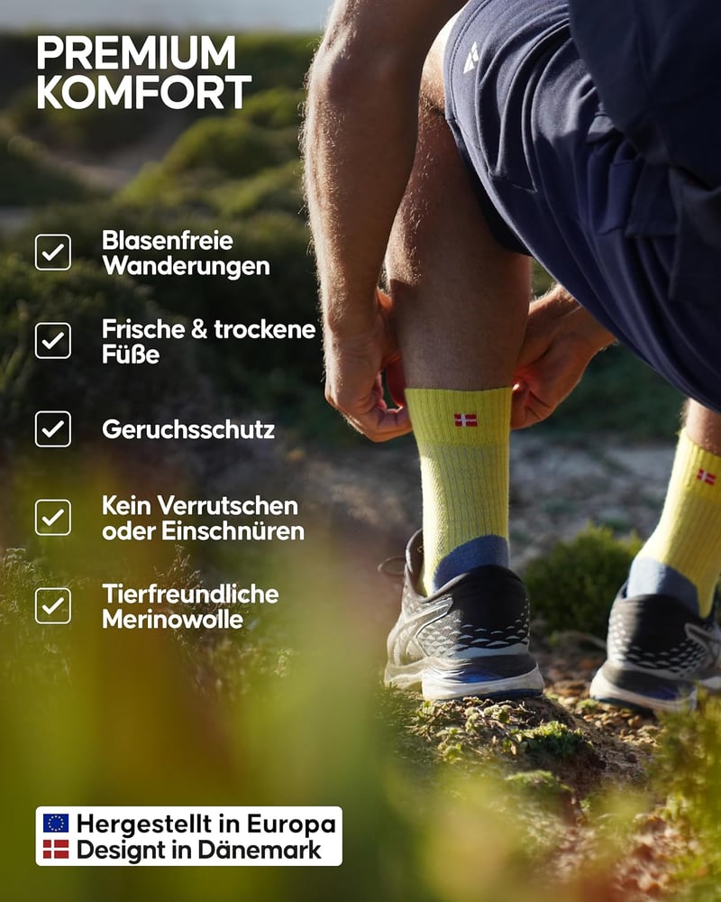 DANISH ENDURANCE Könnyű Merino Gyapjú Túrazokni, Sárga-Szürke, 35-38