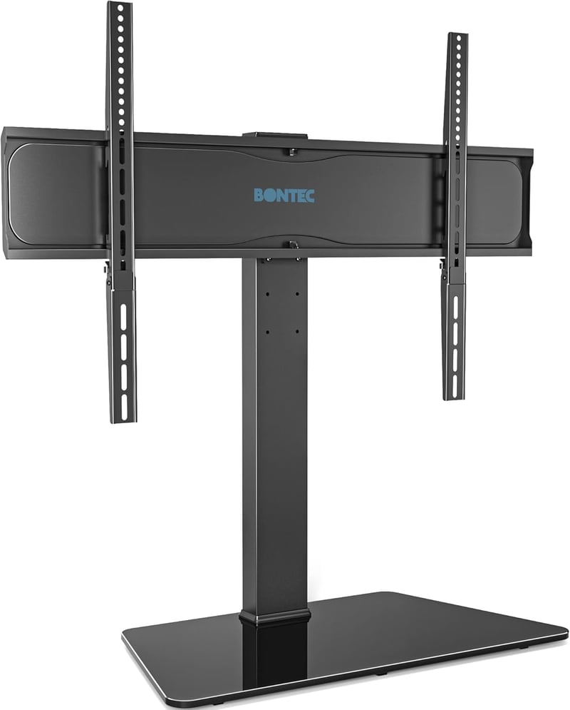 BONTEC Forgatható TV Állvány 42-86 Colos LCD LED OLED Lapos és Ívelt Televíziókhoz - Állítható Magasságú Edzett Üveg Talp, 50 kg Teherbírás,