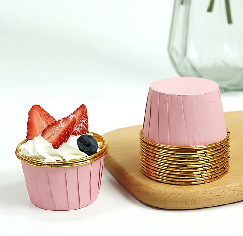 Spesh 50 db Rózsaszín-Arany Papír Sütőforma Muffin Kosárkák - Eldobható Süteményes Kapszlik Muffinhoz, Brownie-hoz és Cupcake-hez